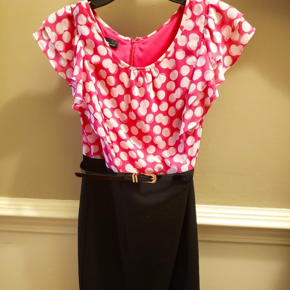 Pink/White Polka Dot dress with belt
